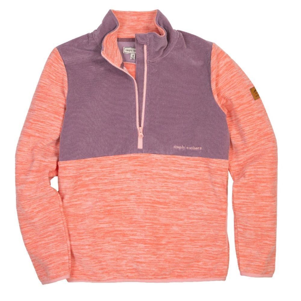 Simply Southern purple Corduroy and Coral Pullover with Quarter Zipper size S